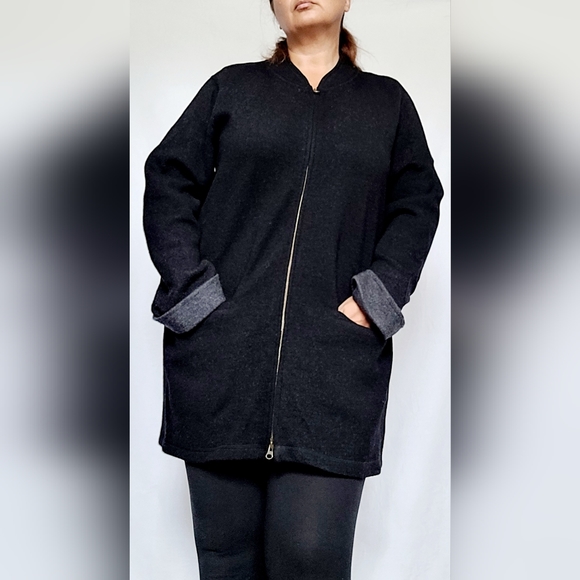 Nomadic Traders Women's 98%Wool Jacket Cardigan Zip Black Stand Collar XL - Picture 1 of 16